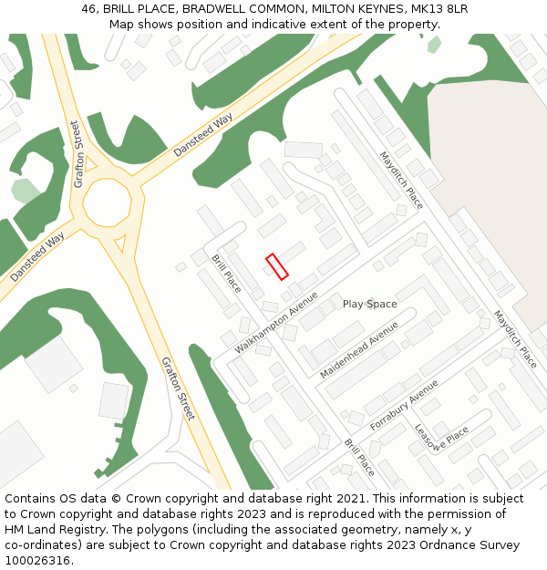 46, BRILL PLACE, BRADWELL COMMON, MILTON KEYNES, MK13 8LR: Location map and indicative extent of plot