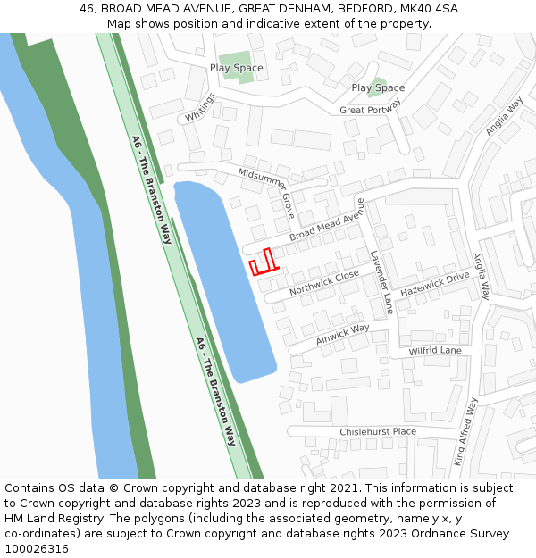 46, BROAD MEAD AVENUE, GREAT DENHAM, BEDFORD, MK40 4SA: Location map and indicative extent of plot