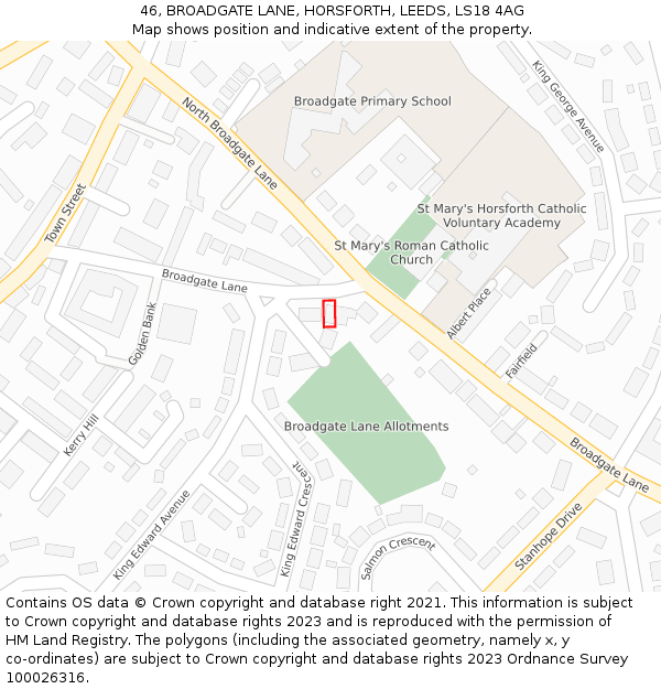 46, BROADGATE LANE, HORSFORTH, LEEDS, LS18 4AG: Location map and indicative extent of plot