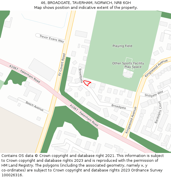 46, BROADGATE, TAVERHAM, NORWICH, NR8 6GH: Location map and indicative extent of plot