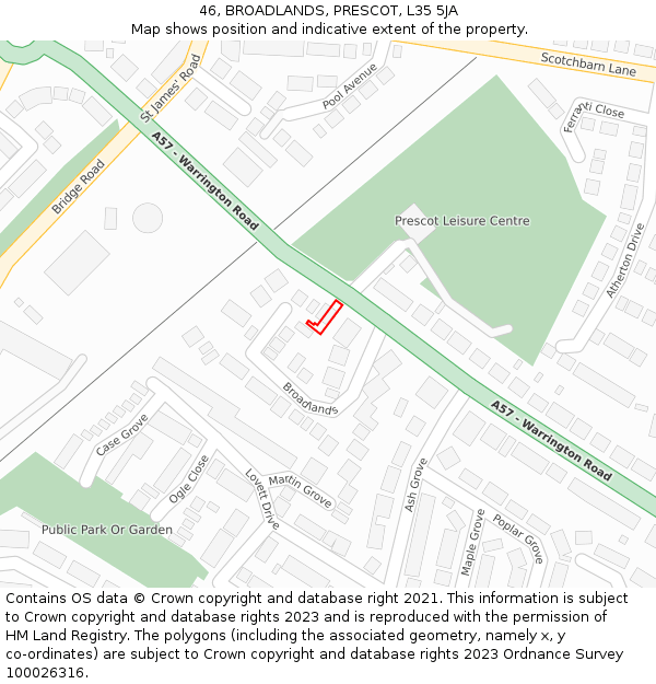 46, BROADLANDS, PRESCOT, L35 5JA: Location map and indicative extent of plot