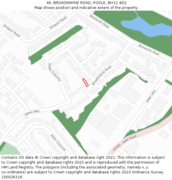 46, BROADMAYNE ROAD, POOLE, BH12 4EQ: Location map and indicative extent of plot