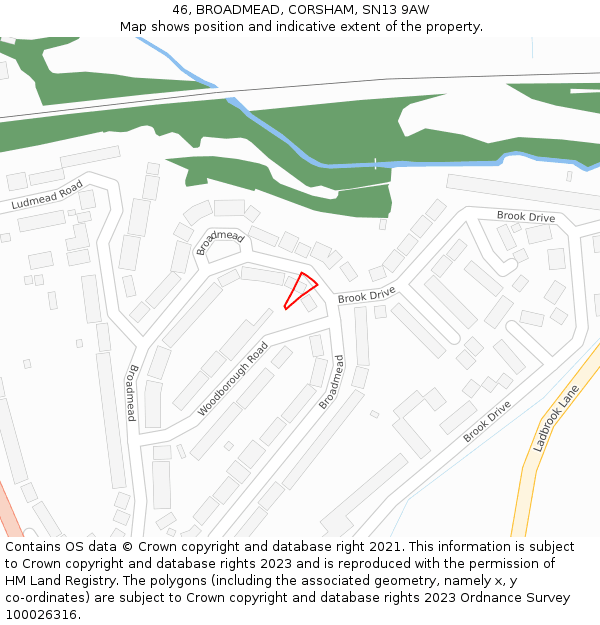 46, BROADMEAD, CORSHAM, SN13 9AW: Location map and indicative extent of plot