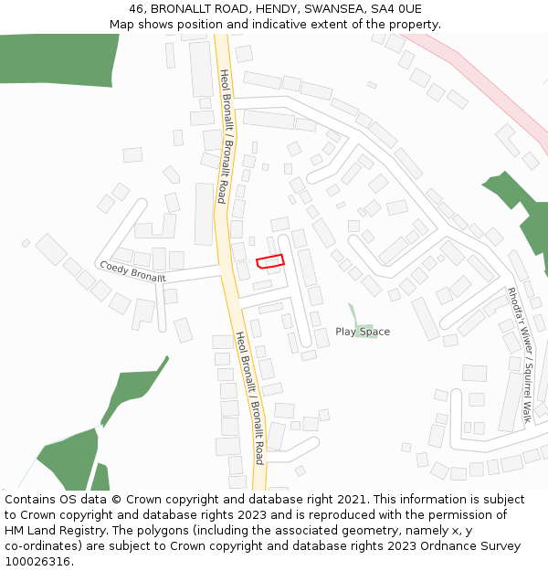 46, BRONALLT ROAD, HENDY, SWANSEA, SA4 0UE: Location map and indicative extent of plot