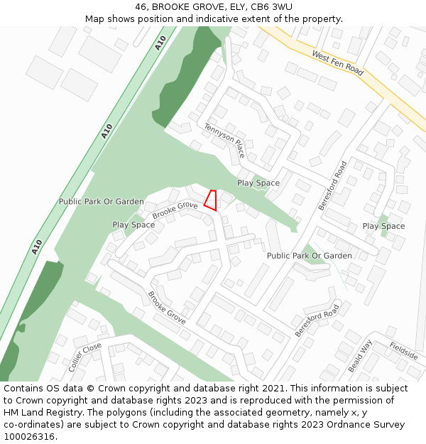 46, BROOKE GROVE, ELY, CB6 3WU: Location map and indicative extent of plot