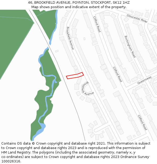 46, BROOKFIELD AVENUE, POYNTON, STOCKPORT, SK12 1HZ: Location map and indicative extent of plot