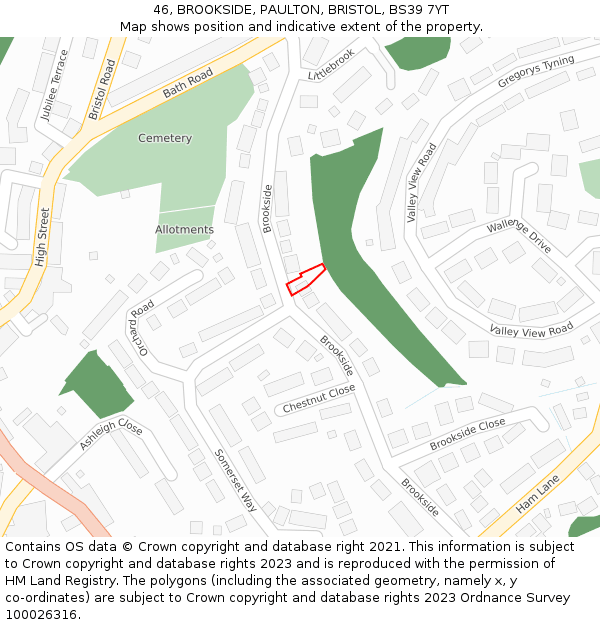 46, BROOKSIDE, PAULTON, BRISTOL, BS39 7YT: Location map and indicative extent of plot