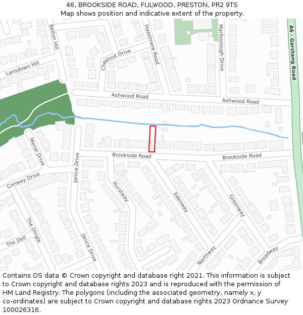 46, BROOKSIDE ROAD, FULWOOD, PRESTON, PR2 9TS: Location map and indicative extent of plot