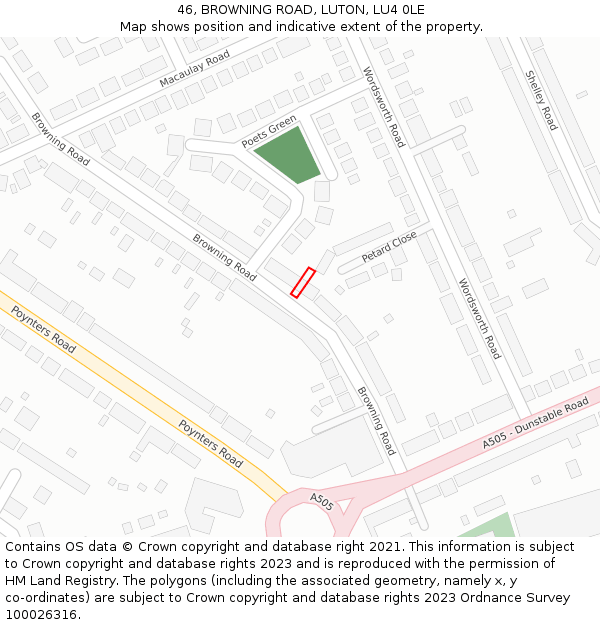 46, BROWNING ROAD, LUTON, LU4 0LE: Location map and indicative extent of plot