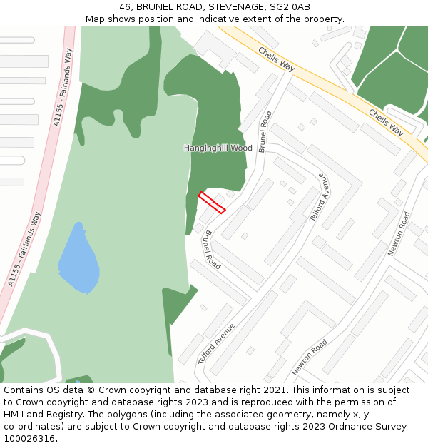 46, BRUNEL ROAD, STEVENAGE, SG2 0AB: Location map and indicative extent of plot