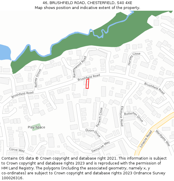 46, BRUSHFIELD ROAD, CHESTERFIELD, S40 4XE: Location map and indicative extent of plot