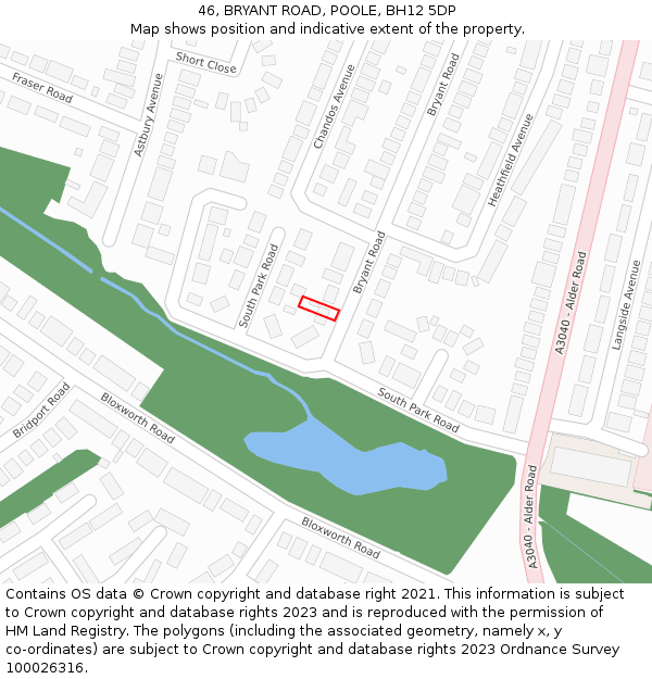 46, BRYANT ROAD, POOLE, BH12 5DP: Location map and indicative extent of plot