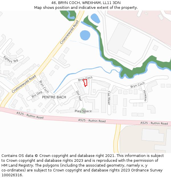 46, BRYN COCH, WREXHAM, LL11 3DN: Location map and indicative extent of plot