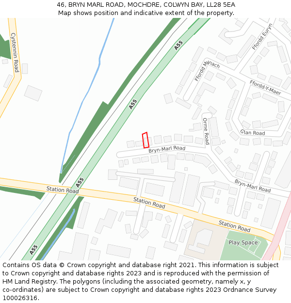 46, BRYN MARL ROAD, MOCHDRE, COLWYN BAY, LL28 5EA: Location map and indicative extent of plot