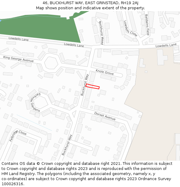 46, BUCKHURST WAY, EAST GRINSTEAD, RH19 2AJ: Location map and indicative extent of plot