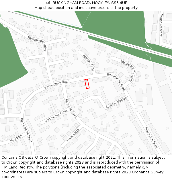 46, BUCKINGHAM ROAD, HOCKLEY, SS5 4UE: Location map and indicative extent of plot