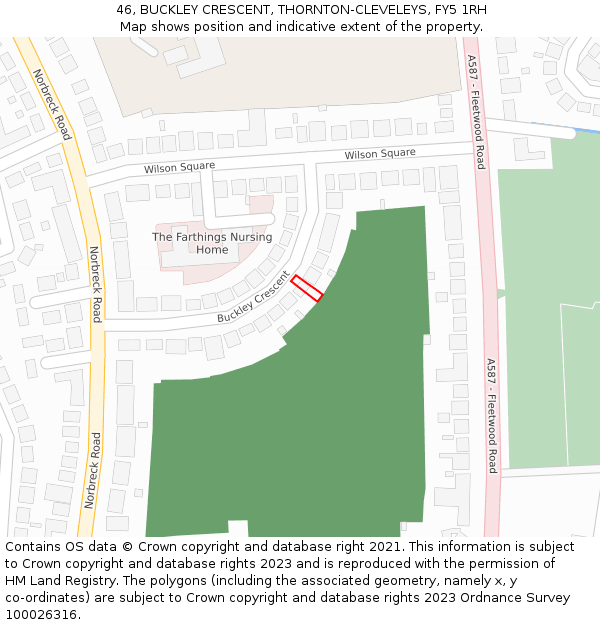 46, BUCKLEY CRESCENT, THORNTON-CLEVELEYS, FY5 1RH: Location map and indicative extent of plot
