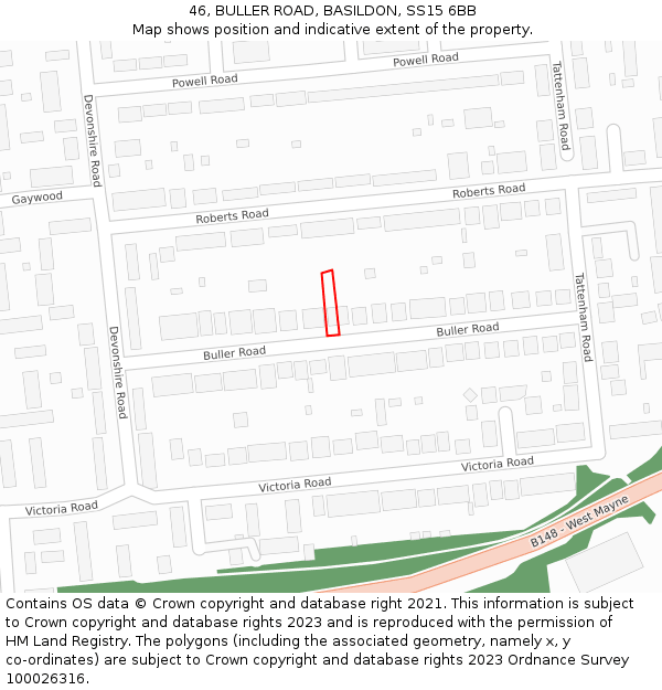 46, BULLER ROAD, BASILDON, SS15 6BB: Location map and indicative extent of plot