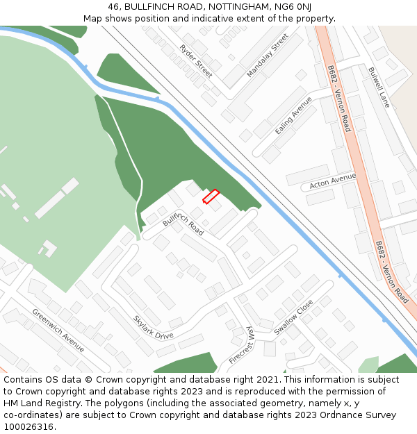 46, BULLFINCH ROAD, NOTTINGHAM, NG6 0NJ: Location map and indicative extent of plot