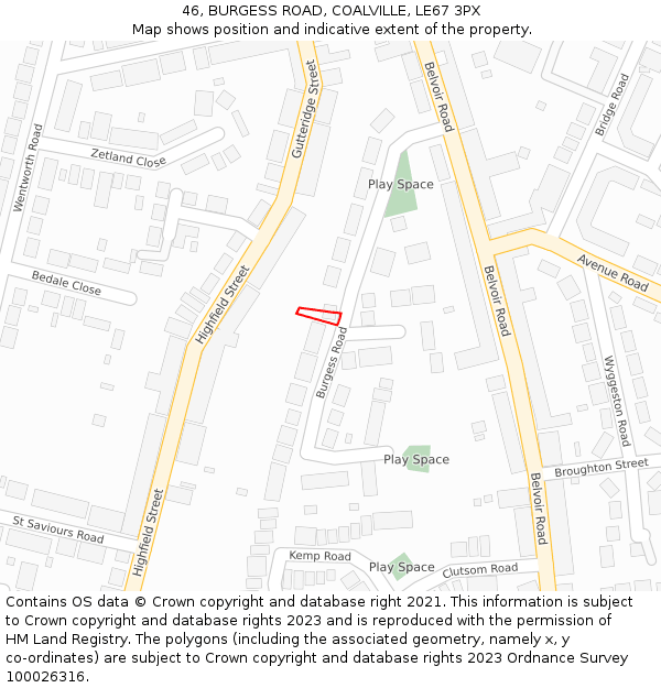 46, BURGESS ROAD, COALVILLE, LE67 3PX: Location map and indicative extent of plot