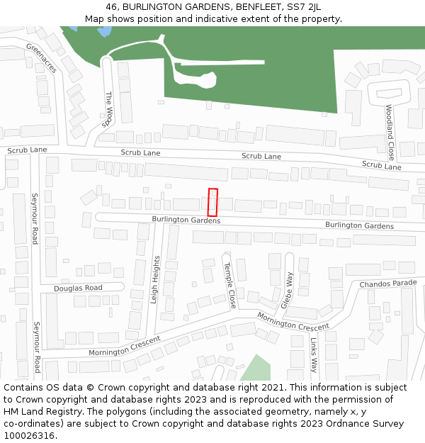 46, BURLINGTON GARDENS, BENFLEET, SS7 2JL: Location map and indicative extent of plot