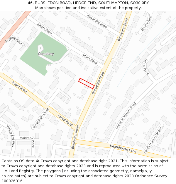 46, BURSLEDON ROAD, HEDGE END, SOUTHAMPTON, SO30 0BY: Location map and indicative extent of plot