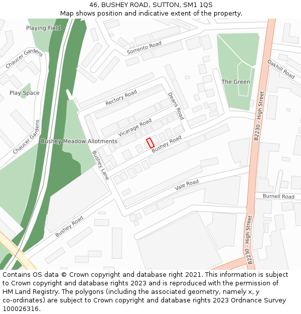 46, BUSHEY ROAD, SUTTON, SM1 1QS: Location map and indicative extent of plot