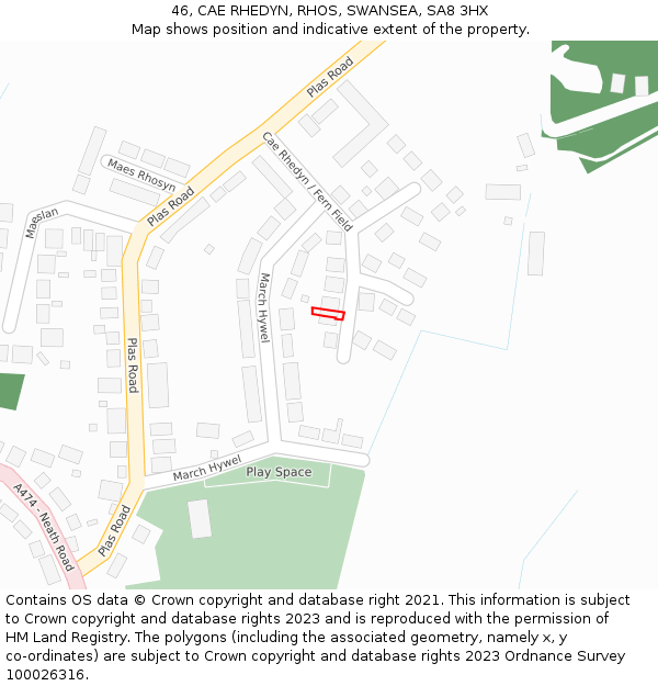 46, CAE RHEDYN, RHOS, SWANSEA, SA8 3HX: Location map and indicative extent of plot