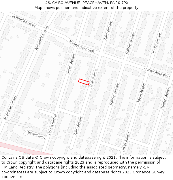 46, CAIRO AVENUE, PEACEHAVEN, BN10 7PX: Location map and indicative extent of plot