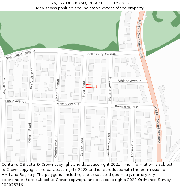 46, CALDER ROAD, BLACKPOOL, FY2 9TU: Location map and indicative extent of plot