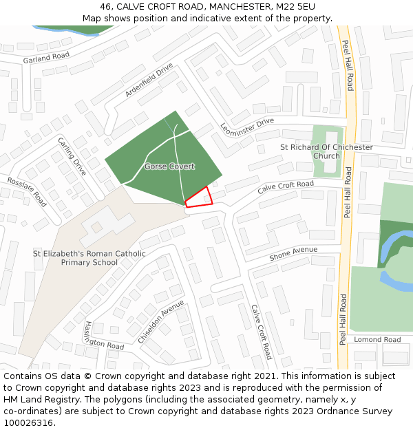 46, CALVE CROFT ROAD, MANCHESTER, M22 5EU: Location map and indicative extent of plot