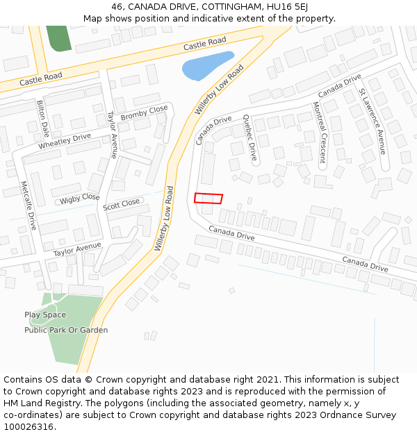 46, CANADA DRIVE, COTTINGHAM, HU16 5EJ: Location map and indicative extent of plot