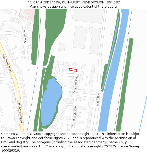 46, CANALSIDE VIEW, KILNHURST, MEXBOROUGH, S64 5SD: Location map and indicative extent of plot