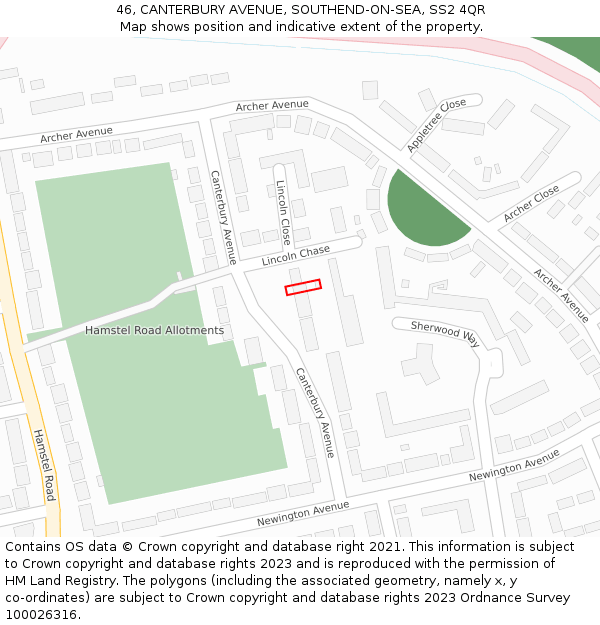 46, CANTERBURY AVENUE, SOUTHEND-ON-SEA, SS2 4QR: Location map and indicative extent of plot