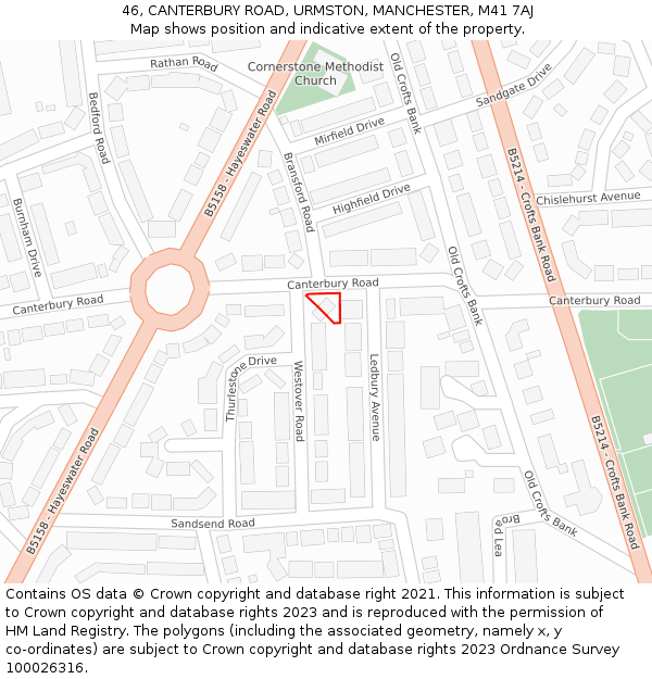 46, CANTERBURY ROAD, URMSTON, MANCHESTER, M41 7AJ: Location map and indicative extent of plot