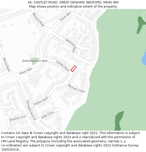 46, CANTLEY ROAD, GREAT DENHAM, BEDFORD, MK40 4RX: Location map and indicative extent of plot