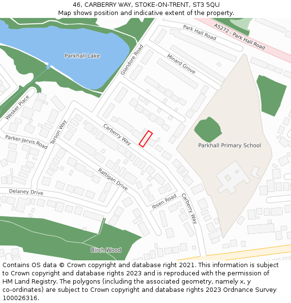 46, CARBERRY WAY, STOKE-ON-TRENT, ST3 5QU: Location map and indicative extent of plot