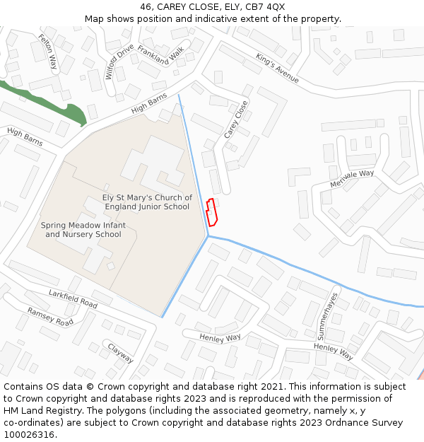 46, CAREY CLOSE, ELY, CB7 4QX: Location map and indicative extent of plot