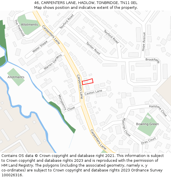 46, CARPENTERS LANE, HADLOW, TONBRIDGE, TN11 0EL: Location map and indicative extent of plot