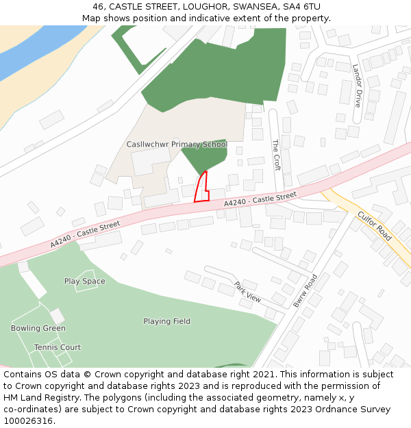 46, CASTLE STREET, LOUGHOR, SWANSEA, SA4 6TU: Location map and indicative extent of plot