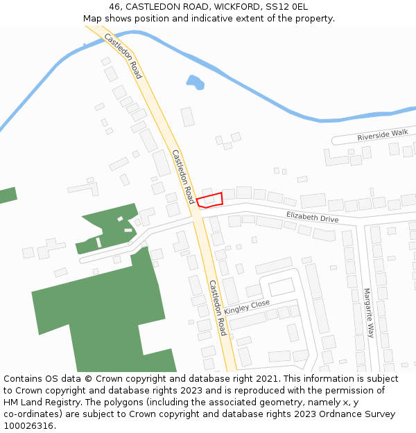 46, CASTLEDON ROAD, WICKFORD, SS12 0EL: Location map and indicative extent of plot