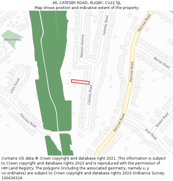 46, CATESBY ROAD, RUGBY, CV22 5JL: Location map and indicative extent of plot