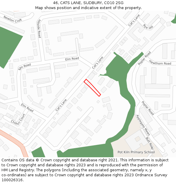 46, CATS LANE, SUDBURY, CO10 2SG: Location map and indicative extent of plot