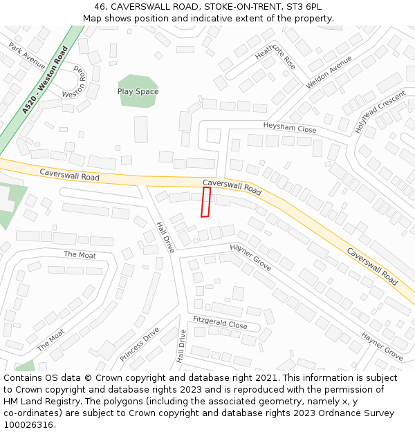 46, CAVERSWALL ROAD, STOKE-ON-TRENT, ST3 6PL: Location map and indicative extent of plot