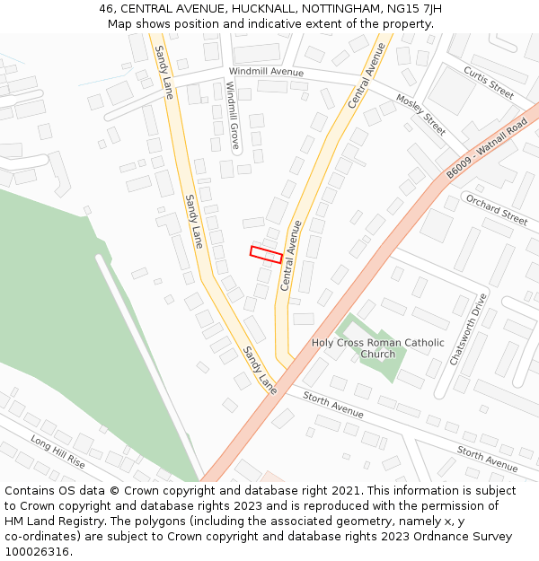 46, CENTRAL AVENUE, HUCKNALL, NOTTINGHAM, NG15 7JH: Location map and indicative extent of plot