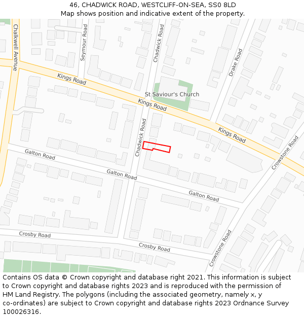 46, CHADWICK ROAD, WESTCLIFF-ON-SEA, SS0 8LD: Location map and indicative extent of plot