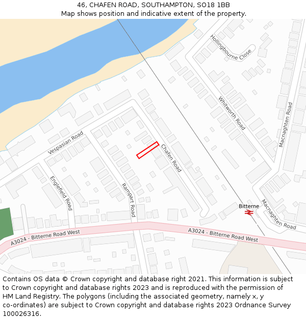 46, CHAFEN ROAD, SOUTHAMPTON, SO18 1BB: Location map and indicative extent of plot