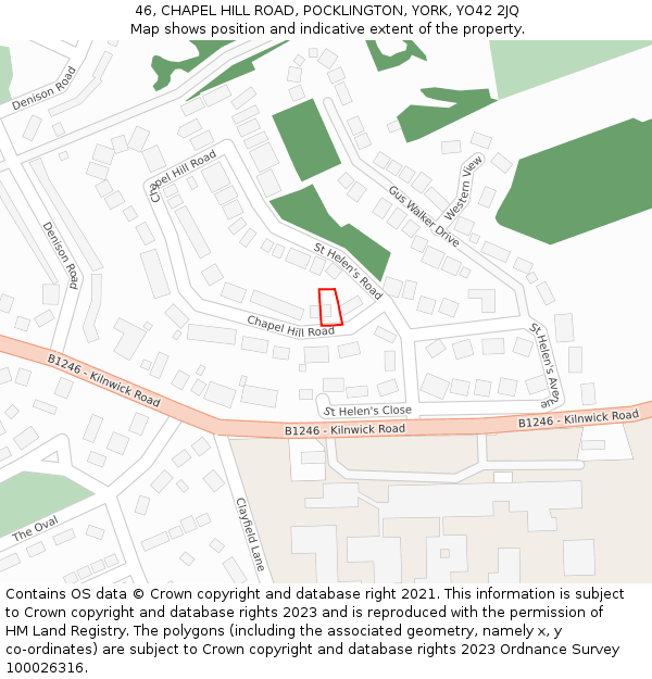 46, CHAPEL HILL ROAD, POCKLINGTON, YORK, YO42 2JQ: Location map and indicative extent of plot