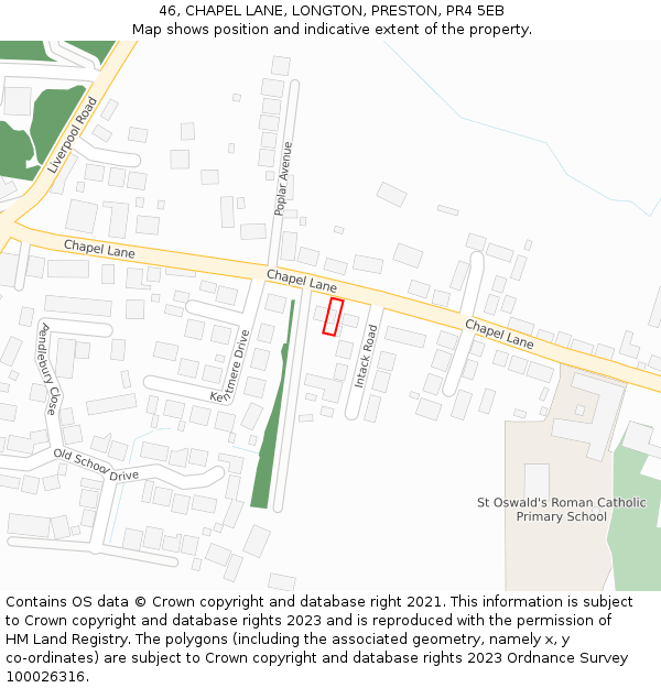 46, CHAPEL LANE, LONGTON, PRESTON, PR4 5EB: Location map and indicative extent of plot