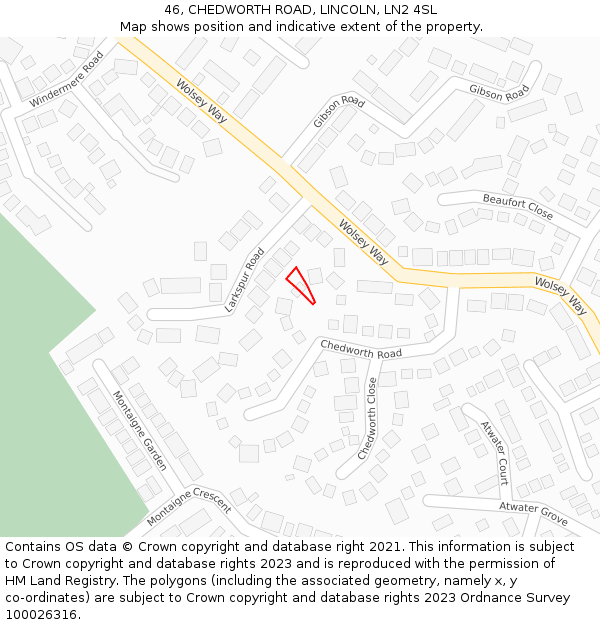 46, CHEDWORTH ROAD, LINCOLN, LN2 4SL: Location map and indicative extent of plot